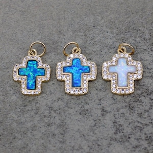 5/10pcs Gold Filled Opal Cross Charms, Micro Pave CZ Cross Charms, Earrings Charms, Religious Charms,Trendy Charm For Jewelry Making,12x14mm