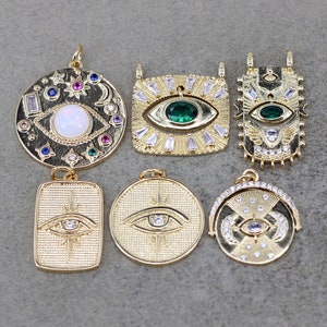 5pcs Mix Style Micro Pave CZ Eye Pendant For Jewelry Necklace Earrings Making
