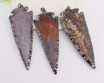 3-5pcs Large Size Nature Druzy Jasper Arrow pendant,Black Electroplated Druzy Gemstone Arrow pendant,For Jewelry Making