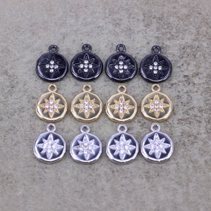 10/20pcs Fashion Micro Pave CZ Mini Star Round Charms, North Star Charms, Tiny Coin Charms, Add-on Charm For DIY Jewelry Making,10mm