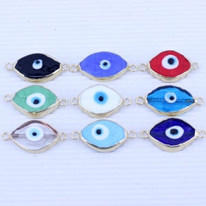 10/20pcs Murano Glass Evil Eye Connector, Gold Plated Murano Glass Oval Evil Eye Beads, Lampwork Beads For Jewelry Making