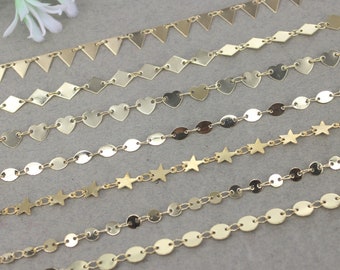 1/3/5 Meter Mix Style Gold Star Chain, Heart Chain, Oval Chain, Round Chain, Triangle Chain, Rhombus Chain, Brass Chain for Jewelry making