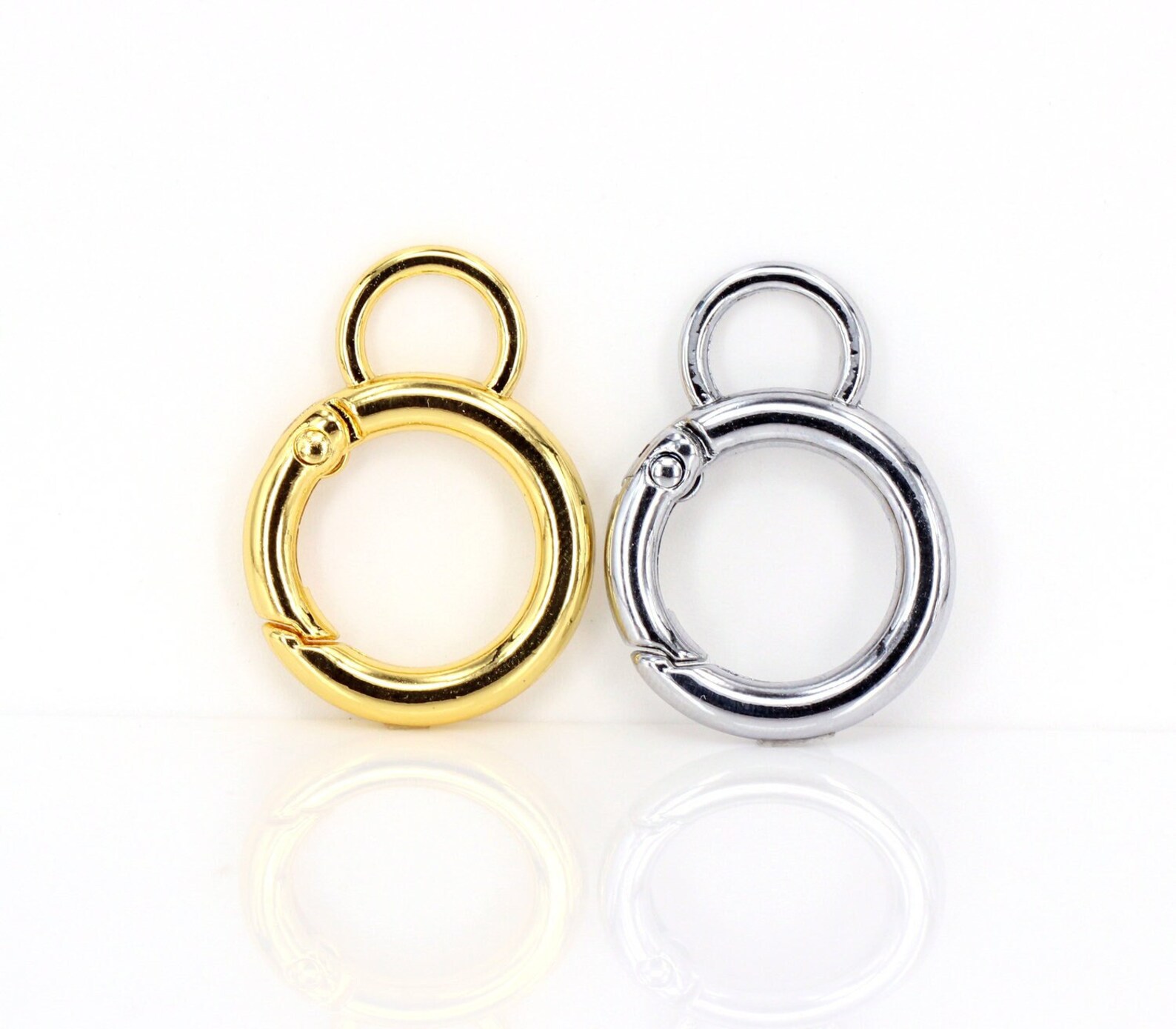 20pcs Gold & Silver Brass Spring Clasps, Open Round Spring Clasp, Round ...