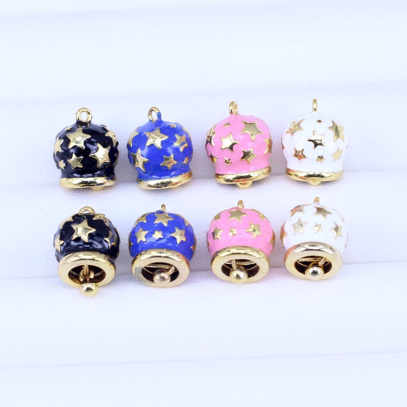 10pcs Real 18K Gold Plated Bell Enamel Star Bell Charm for Jewelry ...