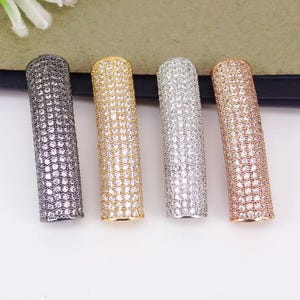 5pcs Metal Copper Micro Pave CZ Curved Tube Connector Beads,Cubic Zirconia Tube Connector beads For Jewelry Making