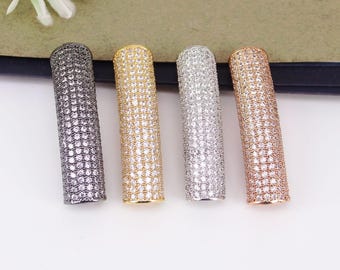 5pcs Metal Copper Micro Pave CZ Curved Tube Connector Beads,Cubic Zirconia Tube Connector beads For Jewelry Making