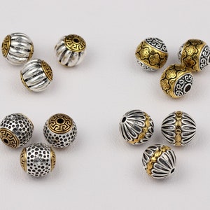20pcs Two Tone Round Beads, Tibetan Beads, Disco Ball Beads, Tibetan Silver & Antique Gold Beads For Jewelry Making