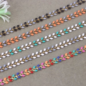 1/3/5 Meter Gold Metal Enamel Feather Chevron Chain,Enamel fishtail Beaded Chain for jewelry making