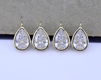 10 dijes de circonita cúbica pavimentados chapados en oro de 18 quilates para collares, pulseras, pendientes y bisutería, 10 x 14 mm