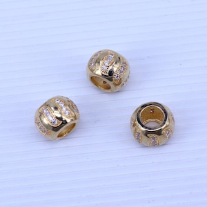 10pcs Gold Filled Micro Pave CZ Drum Spacer Beads,Big Hole Spacer Beads, Barrel Beads For Jewelry Making