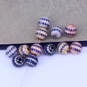 10/20pcs 10mm Micro Pave White & Blue CZ Round Ball Beads, Shamballa Ball Beads, Round Spacer Beads, Pave CZ Round Beads For Jewelry Making