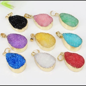 10pcs Gold Plated Edge Nature Druzy Quartz Drop Pendant,Drusy Crystal Quartz Druzy Gemstone Pendant in mix color for Jewelry Making