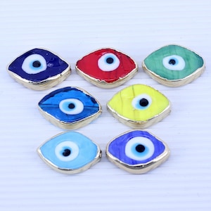 10pcs Gold Plated Murano Glass Oval Evil Eye Connector Beads,Murano Glass Evil Eye Beads, Lampwork Beads For Jewelry Making