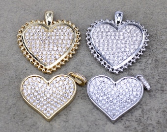 5 / 10pcs 18K gouden hart hanger, micro geplaveide CZ hart hanger, liefde hanger voor diy sieraden maken, Valentijn sieraden cadeau, 25x27mm, 19x21mm