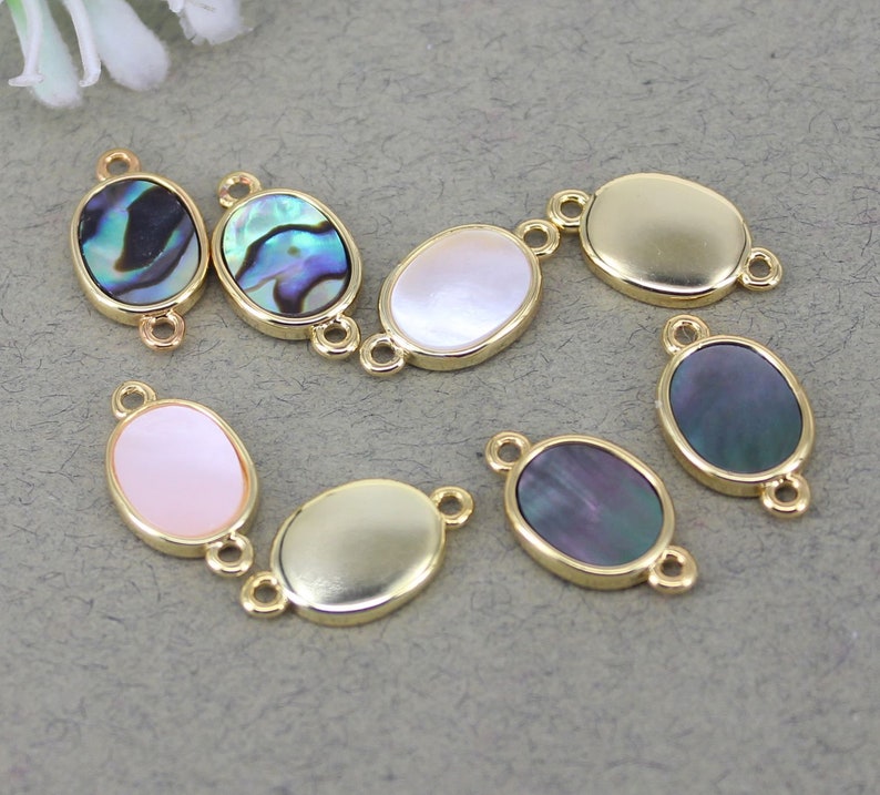 10pcs Small Size Natural Abalone Shell Gemstone Oval Connector beads,Shell Oval beads For Making Jewelry
