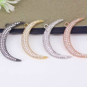 5-10pcs Metal Copper Micro Pave CZ Crescent Horn pendant Beads,Cubic Zirconia Moon Pendant For Jewelry Making