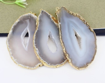 Colgante de rebanada de ágata de moda de 3 uds, colgante de rebanada de ágata de geoda Druzy chapado en oro, colgante de piedras preciosas naturales para la fabricación de joyas
