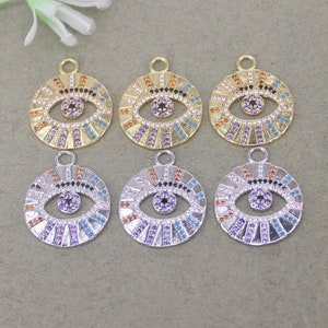10pcs Metal Copper Micro Pave CZ Round Shape Eye pendant For Jewelry Necklace Making
