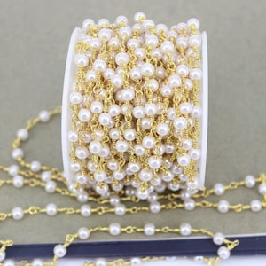 1/3/5 Meter 4mm Pearl Style Beaded Chain,Gold Plated Wire Wrapped Beaded Chain for jewelry making