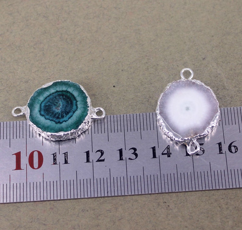 5pcs Natural Agate Slice Connectors,Silver Metal Natural Sun Flower Agate Connectors Beads For Making Jewelry