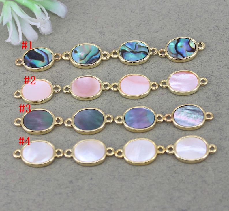 10pcs Small Size Natural Abalone Shell Gemstone Oval Connector beads,Shell Oval beads For Making Jewelry