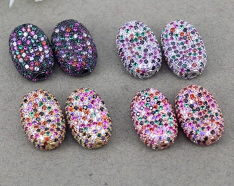 5 unids metal cobre micro pave CZ forma ovalada conector perlas, zirconia cúbica forma de olivo perlas sueltas para la fabricación de joyas