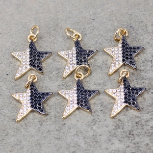 10pcs Fashion Real 18K Gold Plated Micro Pave White Black CZ Star Charms For DIY Jewelry Making