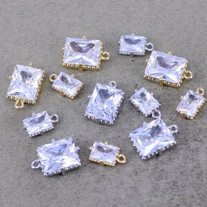 10pcs Dark Silver Gold Plated Micro Pave CZ Rectangle Charms For Jewelry Making