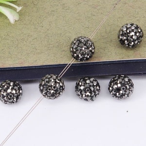 50pcs 10mm Round Beads, Black Crystal Rhinestone Paved Disco Ball Beads, Pave Round Ball Beads For Jewelry Making