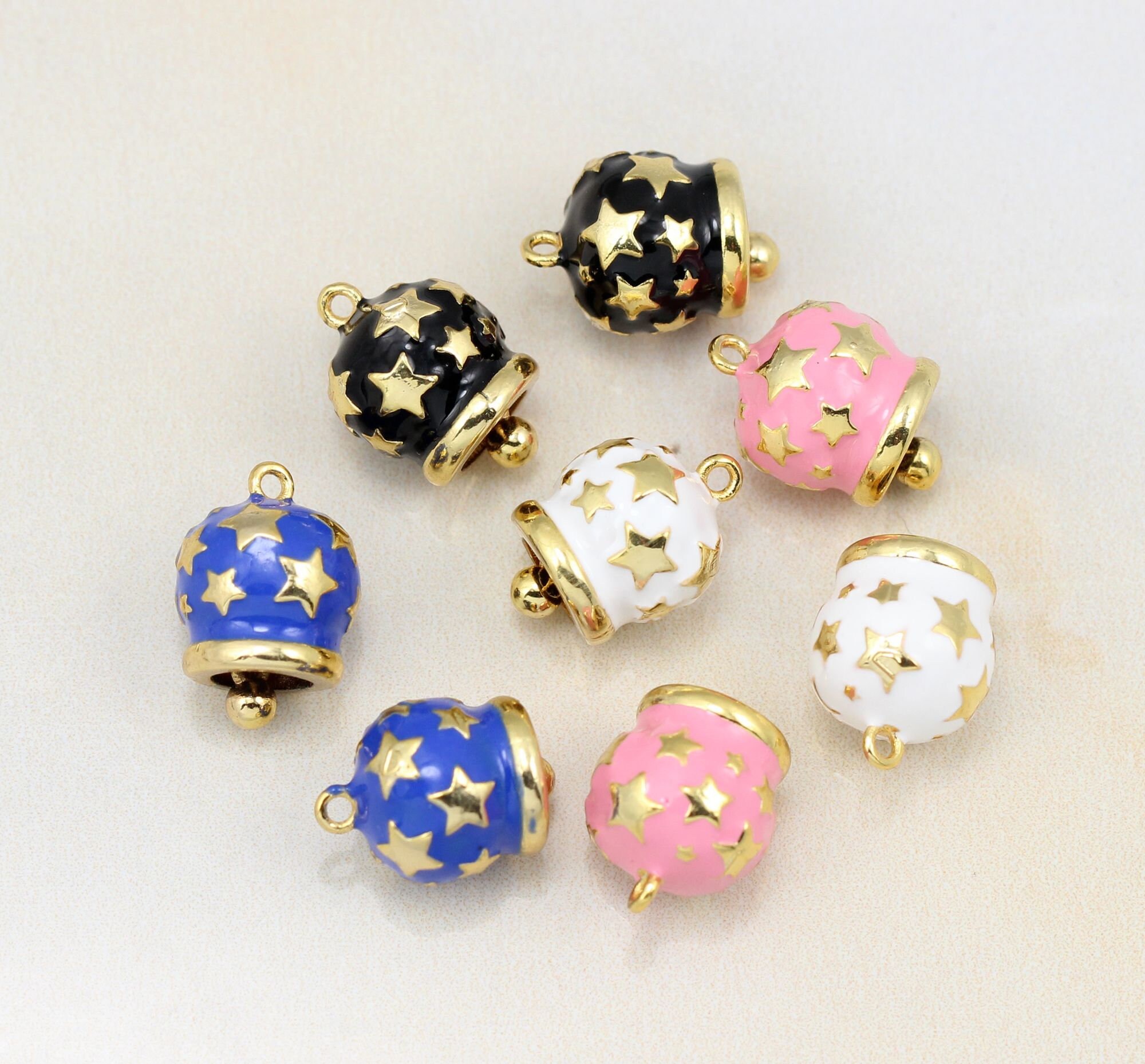 10pcs Real 18K Gold Plated Bell Enamel Star Bell Charm for Jewelry ...