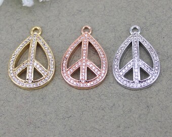 10pcs Micro Pave CZ Drop Charms, Peace Sign Charms, Add-on Charm For Jewelry Making