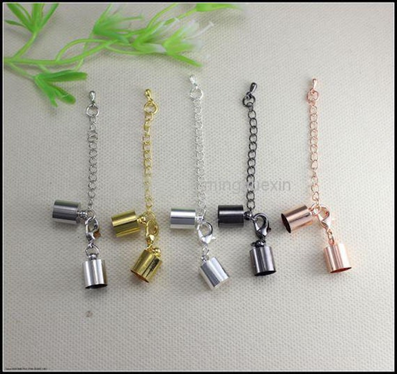 24 Sets Fold Over Cord End Crimp Caps with Lobster Hook Jewelry Making Clasp