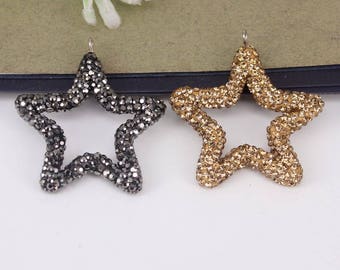 10pcs Pave Black Golden White Crystal Rhinestones Star Pendant Beads,Charm Gemstone Pendant For Jewelry Making