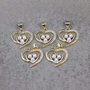 10pcs Paved Micro CZ and Pearl Love Heart Charms Pendants For Jewelry Making,15*16mm