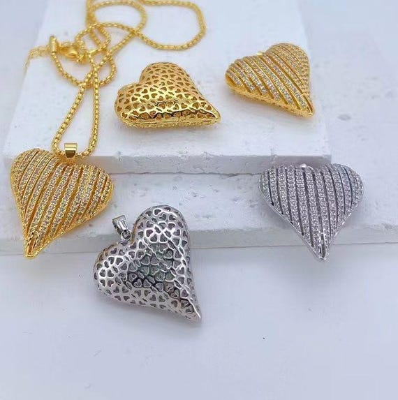 Pendentif Cœur En Argent 925 Plaqué Or 18k Avec CZ - Collier Voyage - Silverspeck