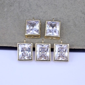 10pcs 18K Gold Plated Paved CZ Square Charms,CZ Rectangle Charms For Necklace Bracelet Earrings Jewelry Making,10x12mm