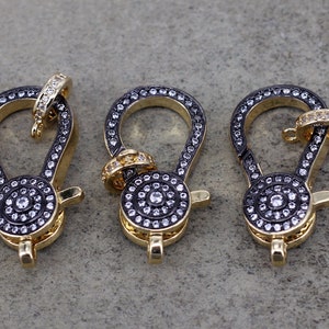 5pcs Two Tone Lobster Claw Clasp /Link Connector, Micro Paved White CZ Lobster Clasps,Micro Pave Clasp, CZ Clasps,14x28mm