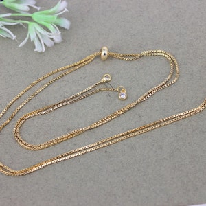10/20PCS Gold Half Semi Finished Necklace with Rubber Stopper Beads, Sliding Adjustable Box Chain for Necklace Making