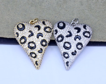 5 pcs Pendentif Coeur Long CZ Micro Pavé, Idée Cadeau Saint Valentin | Cadeaux pour elle, 22 x 28 mm