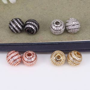 10 peças 8/10/12mm forma redonda metal cobre micro pave cz espaçador contas soltas, charme contas de conector de zircônia cúbica para fazer jóias