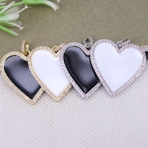 10pcs Dainty Enamel Heart Pendant, Micro Pave CZ Heart Pendants, Love Friendship Charm, Heart Necklace Bracelet Charms For Jewelry Making