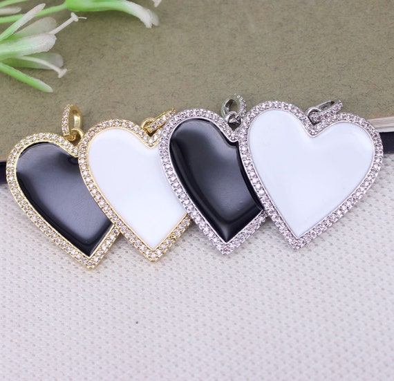 5Pcs Heart Charm Cubic Zirconia Paved Bracelets Pendant For Woman