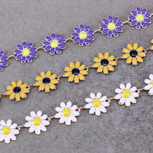 1/3/5 Enamel Flower link Chain,10mm Sunflower Chain,Daisy Chain for Jewelry Making