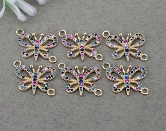 10pcs Gold Metal Micro Pave colorful CZ Butterfly Connector Beads For Bracelet Jewelry Making