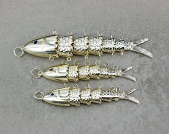 ヴィンテージ中国製七宝焼きハンドメイド関節式魚ペンダント