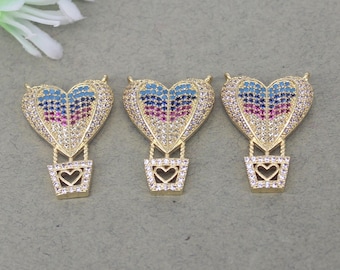 5pcs goudmetalen koper micro Pave CZ hart hanger kralen met dubbele bails voor liefhebbers sieraden maken
