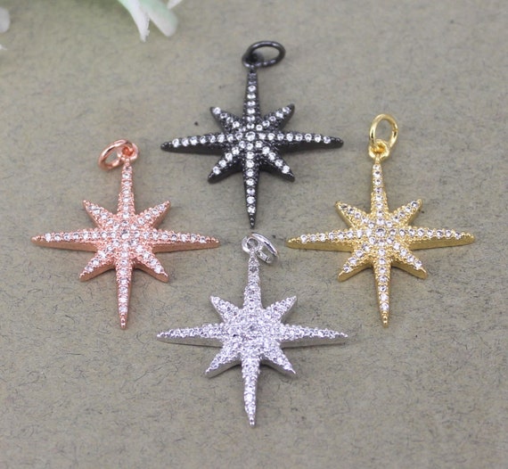 10pcs Fashion Micro Pave CZ Star Pendants, North Star Charms for