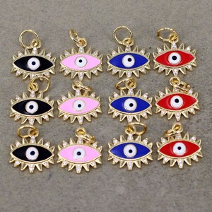 10pcs Mix color Enamel Eye Pave CZ Charms,Necklace Charms For Jewelry Making