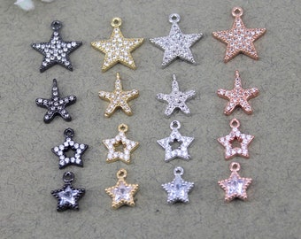 10 pçs tamanho pequeno metal cobre micro pave cz estrela do mar pingente contas, zircônia cúbica estrela charme pingente contas para fazer jóias