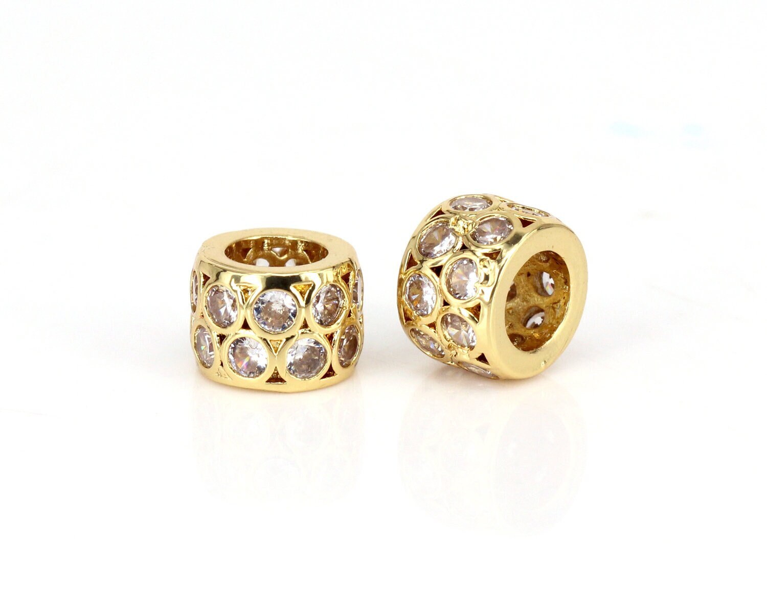 10pcs Micro Pave CZ Drum Spacer Beads, Big Hole Spacer Beads, Drum Beads, Cylinder Beads, Tube Beads, Barrel Beads For Jewelry Making,7x10mm